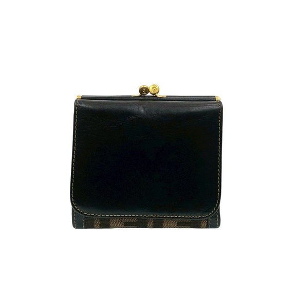 FENDI Zucca FF pattern leather and canvas clasp tri-fold wallet in black brow... - Picture 1 of 10